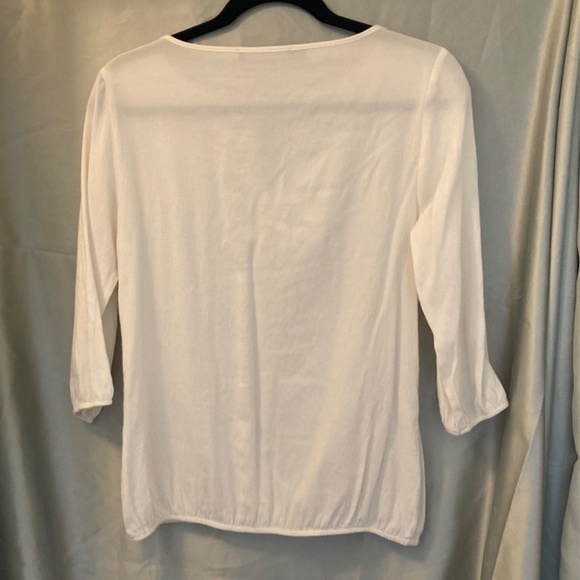 Zara Basic Ivory Cream Off White Blouson 3/4 Sleeve Peasant Blouse Size Small - Picture 2 of 8